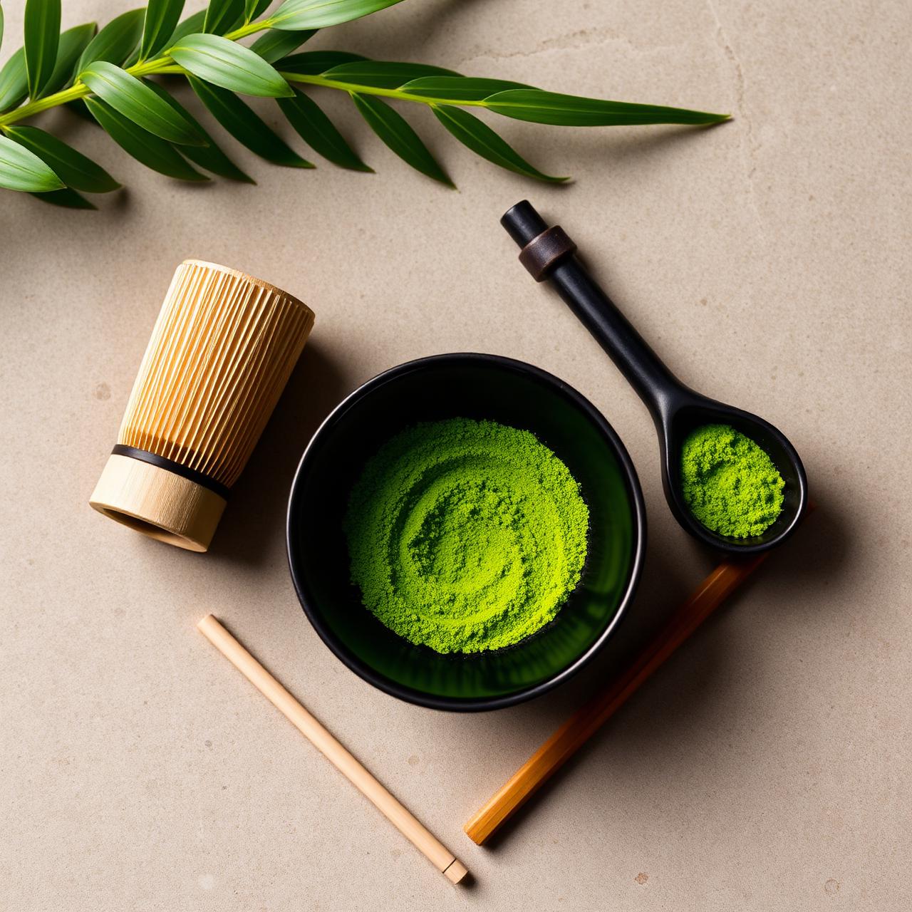 Matcha starter set with bamboo whisk, scoop and chawan